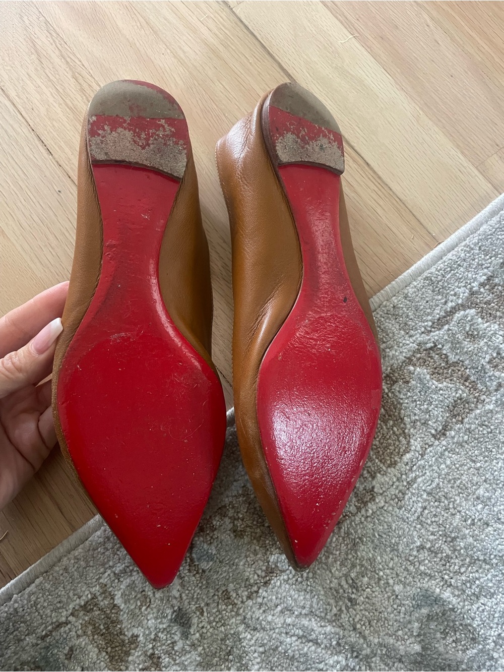 Authentic Christian Louboutin Cognac Pointed-Toe Leather Flats - Picture 4 of 7